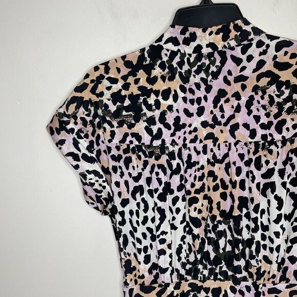 VERONICA BEARD Amani Dress Women 2 Silk Button Front Midi Leopard Print Stretch - Picture 12 of 16